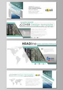 社会媒体和电子邮件标头集，现代的横幅。抽象设计模板，矢量中常用的尺寸的布局。彩色背景为多边形风格的自然景观旅游业务的