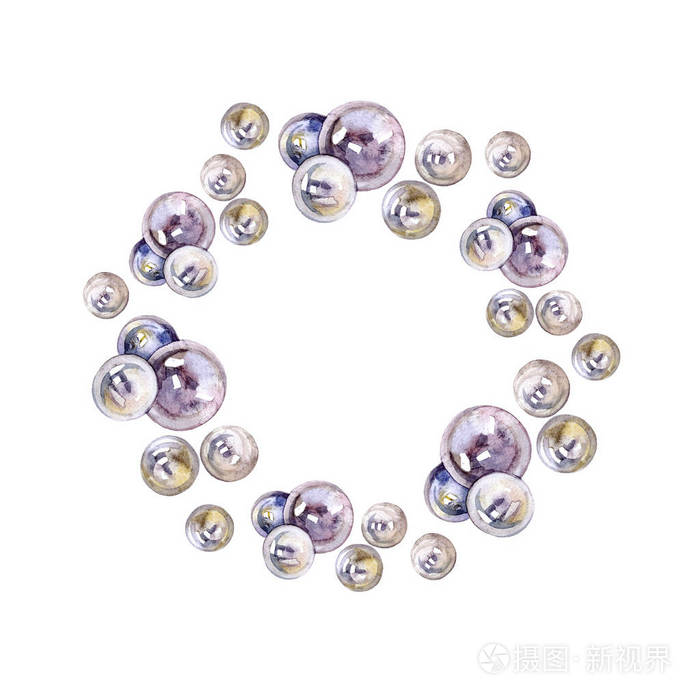 框架的珍珠.水彩绘画.手工绘图.背景设计的贺卡和请柬