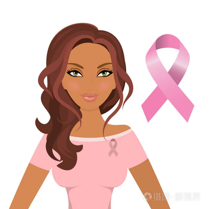 美丽的女人穿着粉红丝带促进对乳腺癌的认识股票矢量