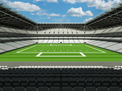 美丽的现代美式足球体育场与白色座椅和 5 万球迷的贵宾包厢