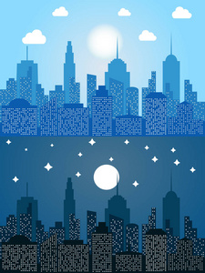 城市景观在白天和夜晚的时间图片