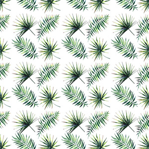 美丽绿色热带可爱可爱奇妙夏威夷花卉草药夏天的图案的手掌水彩手图