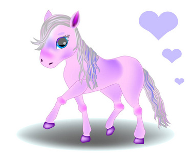 可爱的卡通小粉红色小马驹。详细的矢量图上白色孤立。我的小马