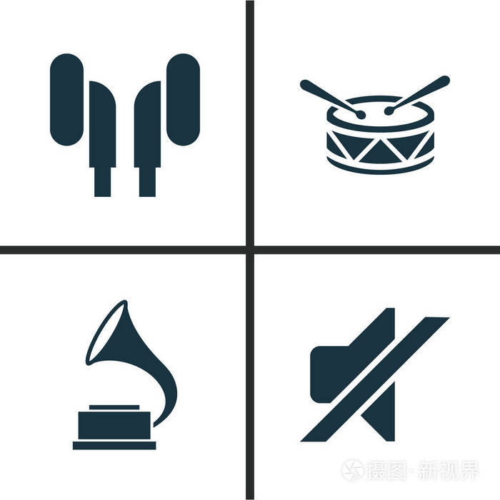 此外包括符号,如耳机, 桶,鼓