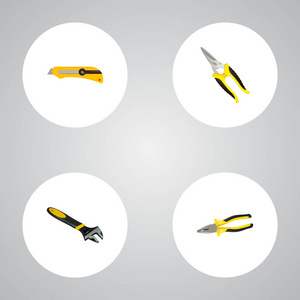 现实的钳子 剪刀 文具刀和其他向量元素。建设现实符号集还包括剪 钳子 扳手对象