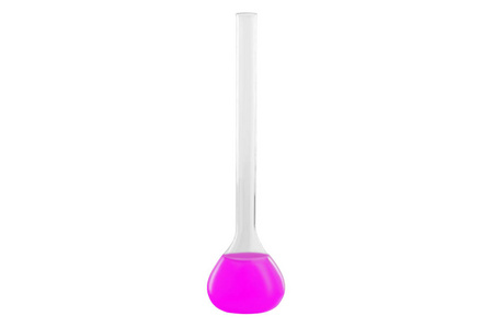 试管与紫色的液体，在白色背景上分离。医药 化学。水平框架