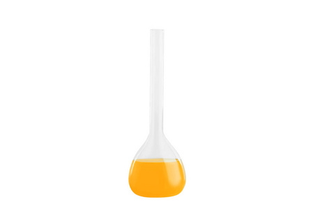 试管与橙色液体，孤立的白色背景上。医药 化学。水平框架
