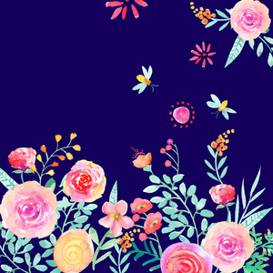 水彩手绘玫瑰花朵