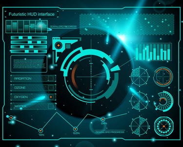 抽象未来，概念向量未来派蓝色虚拟图形触摸用户界面平视显示器。为 web 网站 背景 技术 在线设计 业务 gui 