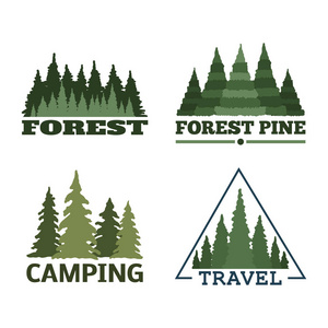 树户外旅行绿色轮廓森林徽章针叶林自然标志徽章顶松树云杉矢量
