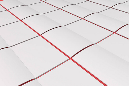 红色背景上的空白白色打开的小册子模拟的网格