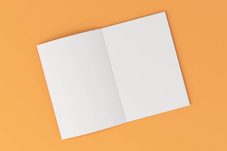 空白的白色打开小册子样机上橙色背景