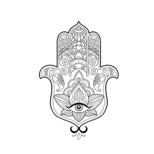 在白色背景上的美丽 hamsa 一个剪影