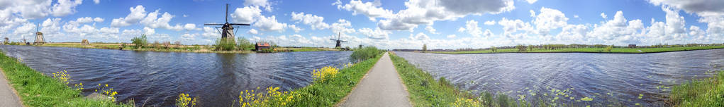 风车村风车，全景视图荷兰