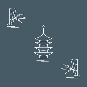 宝塔和竹子的程式化的图标。旅游与休闲