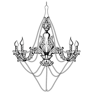 复古巴洛克风格优雅的枝形吊灯。矢量豪华皇家丰富风格装饰。经典灯插画素描
