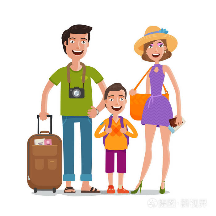 旅程旅行度假幸福的家庭旅行卡通矢量图