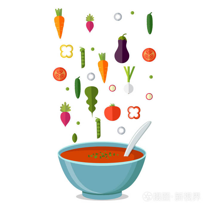一碗热腾腾的汤,菜孤立图标.蔬菜汤