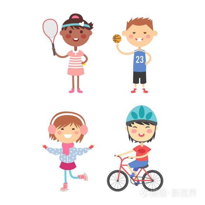 年轻的孩子 sportsmens 未来旱冰体操儿童体育运动员矢量图