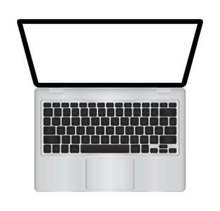 笔记本电脑图与空白屏幕上孤立的白色背景，白色铝身体。上部的视图