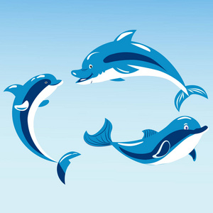 可爱的海豚水生的海洋自然蓝色海洋哺乳动物海水野生动物矢量图