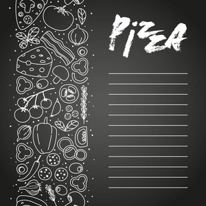 黑板上的披萨配料