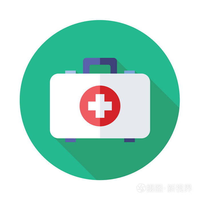 急救箱平面式图标,长阴影