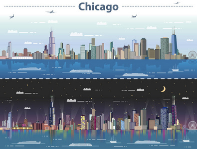 芝加哥在白天和黑夜的矢量图