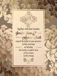 复古的巴洛克式风格婚礼邀请卡模板。优雅与绫的背景下，传统装饰为婚礼的正式设计