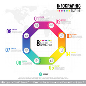 矢量 8 步骤 选项或循环图 图 演示文稿和图标集图的过程中的几何信息图表设计模板