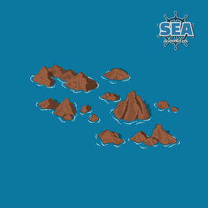 布朗在蓝色背景上礁石。在等距风格的水下岩石。3d 图。海盗游戏