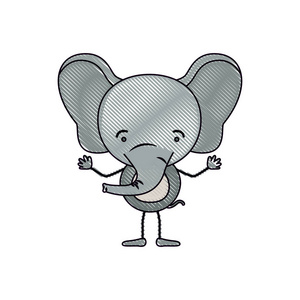 彩色蜡笔剪影漫画的可爱的大象幸福表达