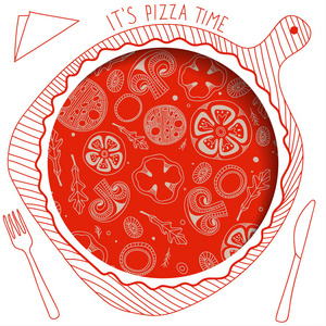 手工绘制的插图的比萨饼