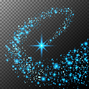 抽象的明亮流星圣诞星流星闪烁星跟踪上的深蓝色背景流星 彗星 小行星背景矢量图