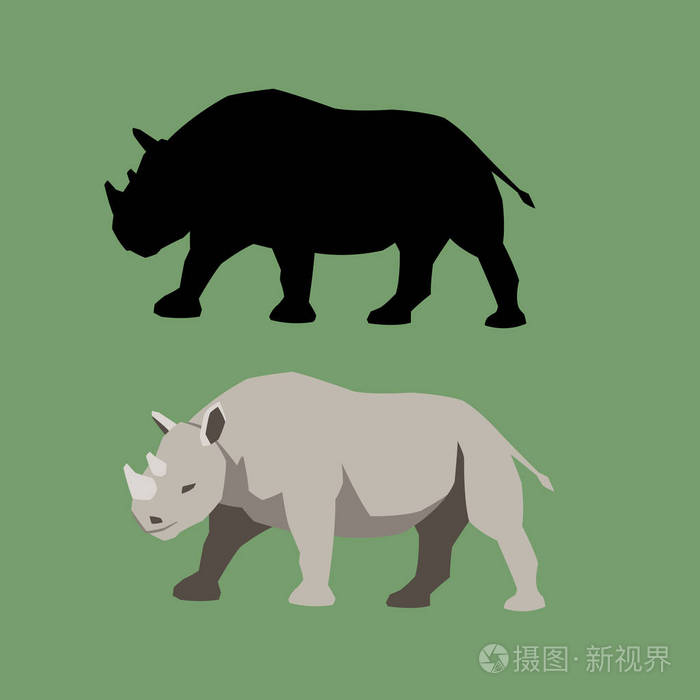 犀牛矢量插图风格平面的黑色剪影