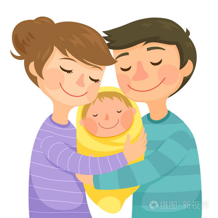 父母抱着一个婴儿