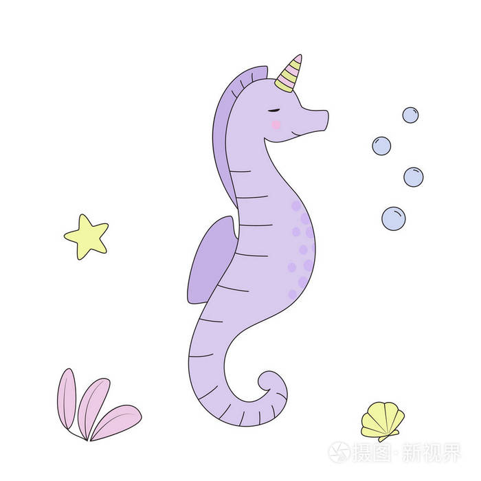 紫色的海马独角兽孤立矢量图