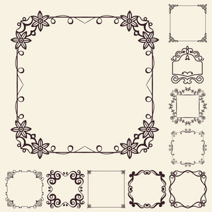 矢量装饰元素的设计。框架模板设置。细花边框。花边装饰。高雅艺术的生日和贺卡，婚礼邀请