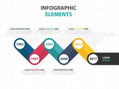 业务信息图表时间线流程模板，彩色横幅文字框设计的演示文稿，演示文稿的工作流关系图设计