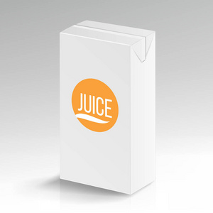 果汁包矢量现实模拟。纸箱品牌框 1000 毫升。 白色空干净纸板包装饮料果汁框空白。矢量图