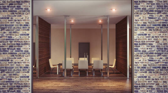 玻璃的会议室。3d 渲染