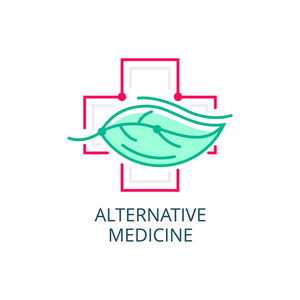 矢量图标风格 Logo 标志的替代医学。四 维生素疗法 抗衰老 健康 阿育吠陀 中药。整体的中心