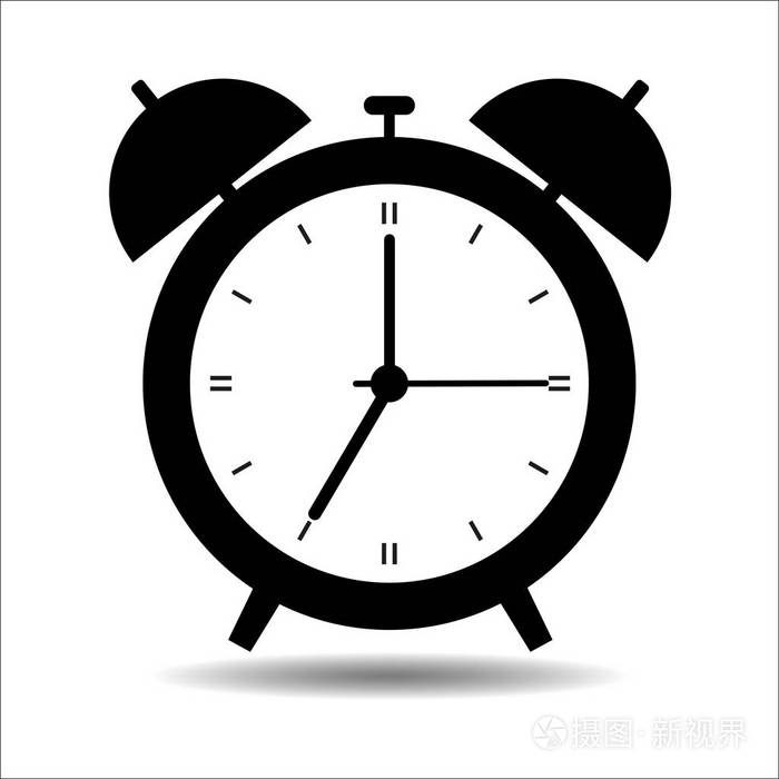 白色背景上的黑色闹钟