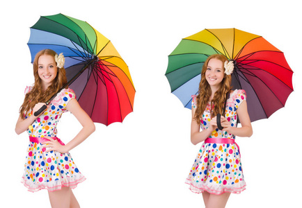 年轻的女孩，五颜六色的雨伞