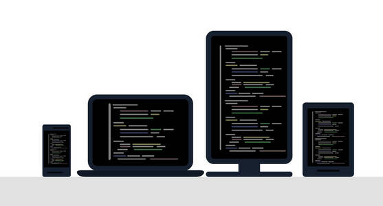 编程和编码概念，网站开发，网页设计。平的插图