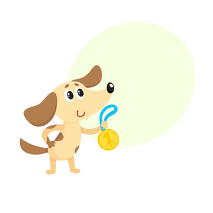 可爱的小狗，小狗的性格，冠军拿着金色冠军奖牌
