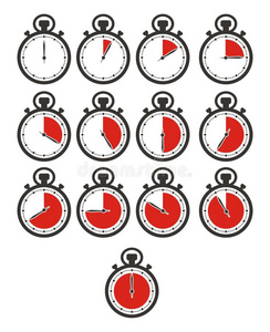 计时器图标集秒表，红色