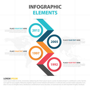 业务信息图表时间线流程模板，彩色横幅文字框设计的演示文稿，演示文稿的工作流关系图设计