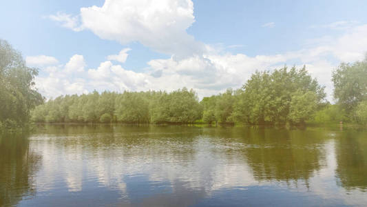 美丽的夏天景观与河和蓝色的天空