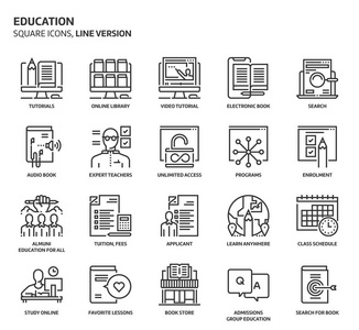 教育，方形图标集